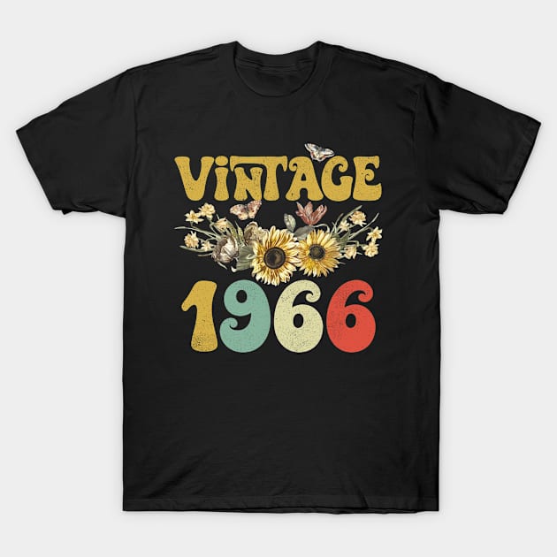 Vintage 1966 Sunflower Floral Retro Groovy 57th Birthday T-Shirt by Kens Shop